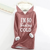 Women's Hoodie Sweatshirt Pullover Sherpa Letter Casual Sports Print Warm Fuzzy Comfrt Hoodie Long Sleeve Top Micro-elastic Fall & Winter Comfrt Breathable Soft Fabric
