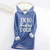 Women's Hoodie Sweatshirt Pullover Sherpa Letter Casual Sports Print Warm Fuzzy Comfrt Hoodie Long Sleeve Top Micro-elastic Fall & Winter Comfrt Breathable Soft Fabric