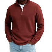 Men's Waffle Polo Shirts Outdoor Causal Fashion Modern Solid Color Textured Knitted Fall & Winter