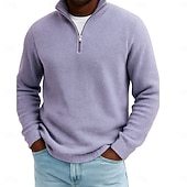 Men's Waffle Polo Shirts Outdoor Causal Fashion Modern Solid Color Textured Knitted Fall & Winter