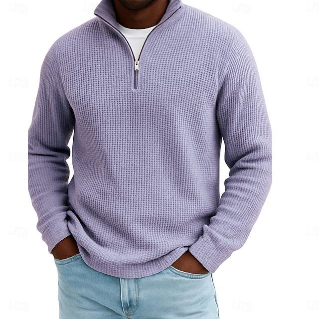 Men's Waffle Polo Shirts Outdoor Causal Fashion Modern Solid Color Textured Knitted Fall & Winter