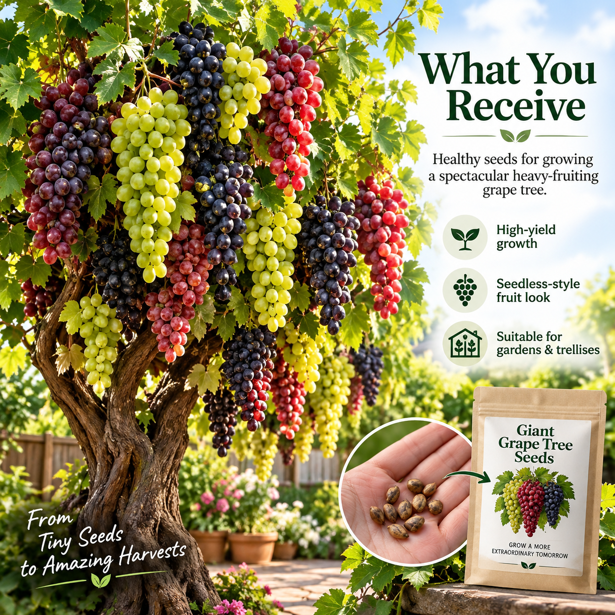 🍇Giant grape tree seeds: thin roots, large and seedless🌿
