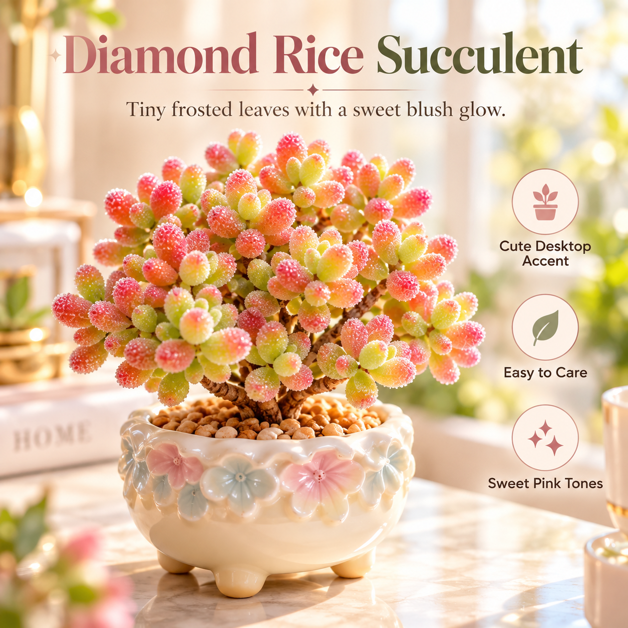 💎 Rice Crystal Succulent – Tiny Diamonds, Blush-Red Beauty 💎