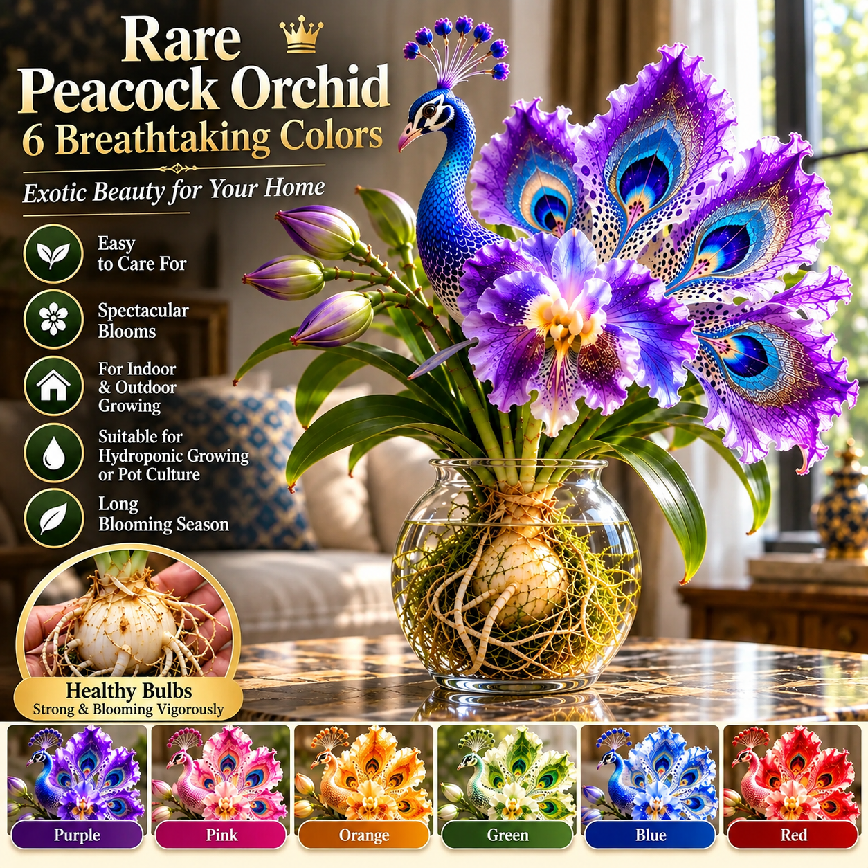 🦚 Rare Peacock Orchid – Exotic floral splendor in a glass, completely without potting soil! 🌸💧