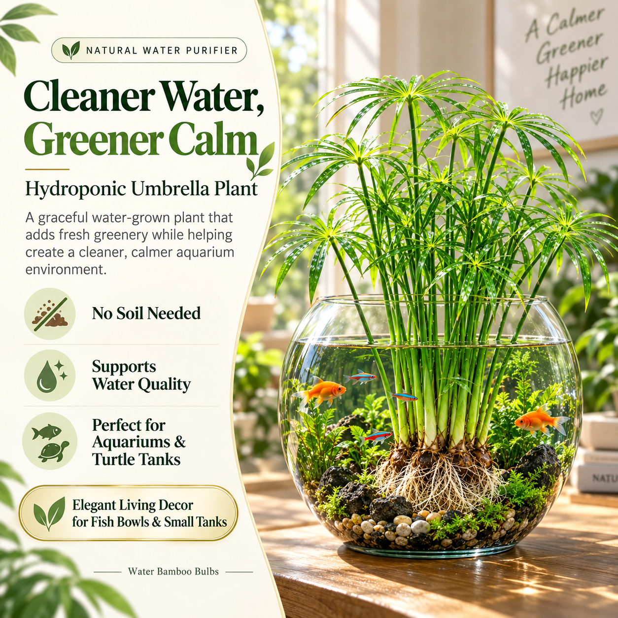 Cleaner Water Greener Calm Hydroponic Umbrella Plant