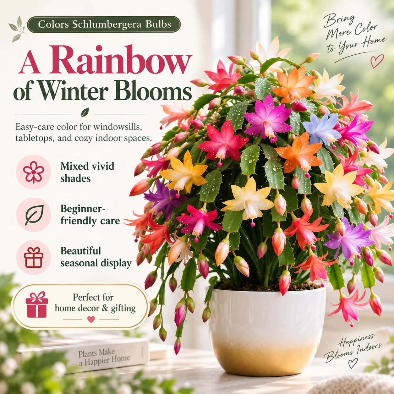 🦀Mix Colors Schlumbergera Bulbs– Easy-Care Blooms in Every Shade, Even in Winter ❄️