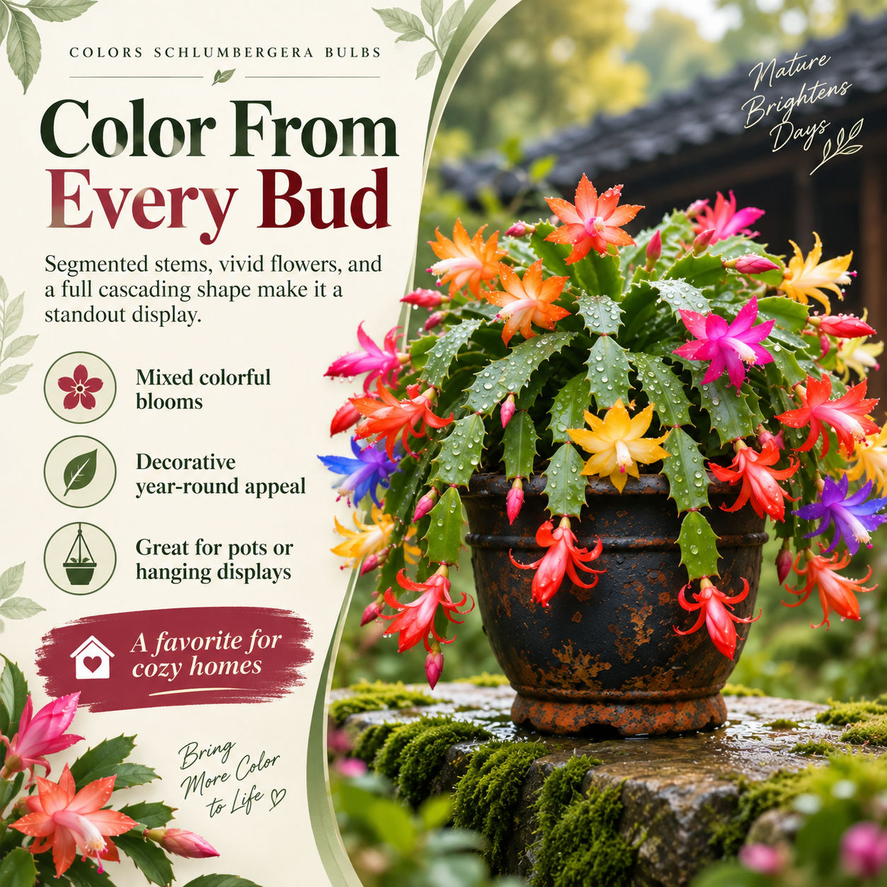 🦀Mix Colors Schlumbergera Bulbs– Easy-Care Blooms in Every Shade, Even in Winter ❄️