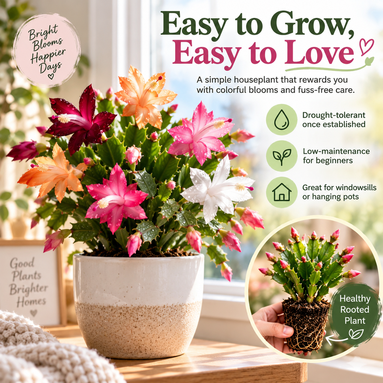 🦀Mix Colors Schlumbergera Bulbs– Easy-Care Blooms in Every Shade, Even in Winter ❄️🌈