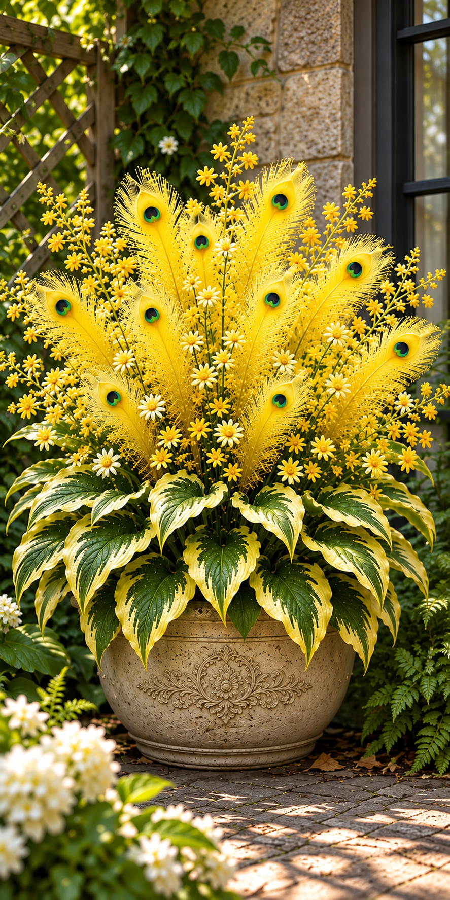 Beautiful Peacock Flame Hosta display after planting
