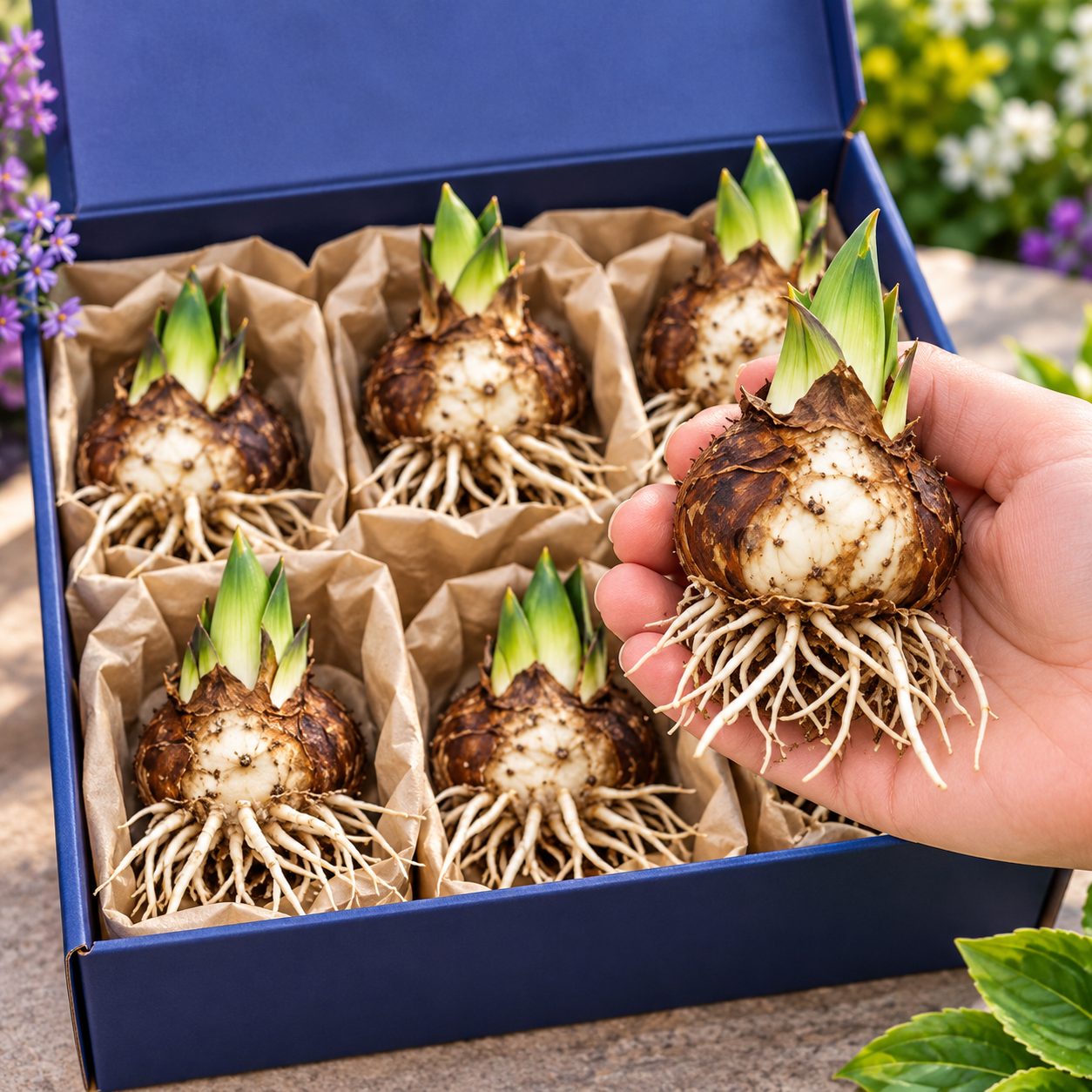 Peacock Flame Hosta bulbs and root divisions ready to plant