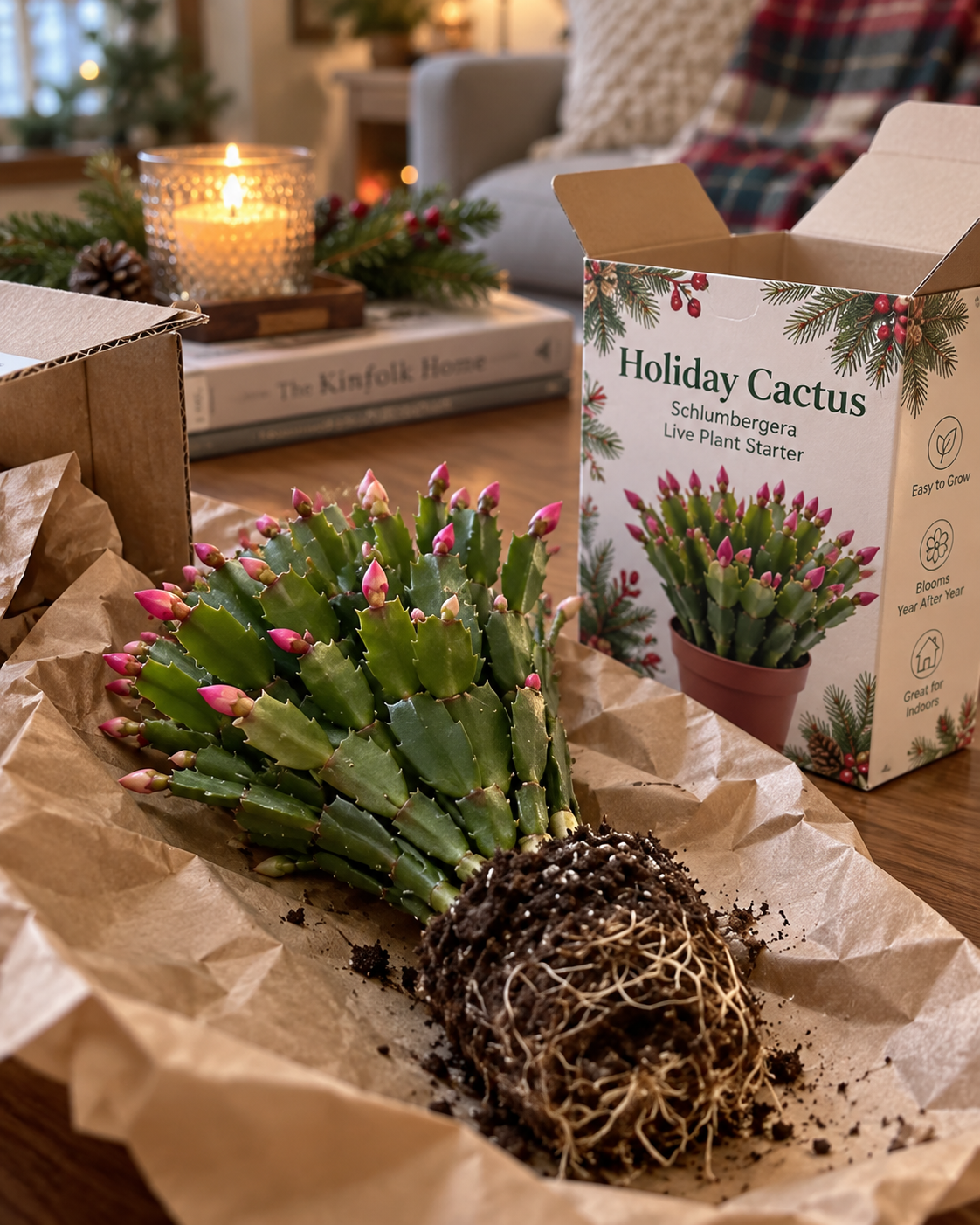 Holiday Cactus with Festive Packaging