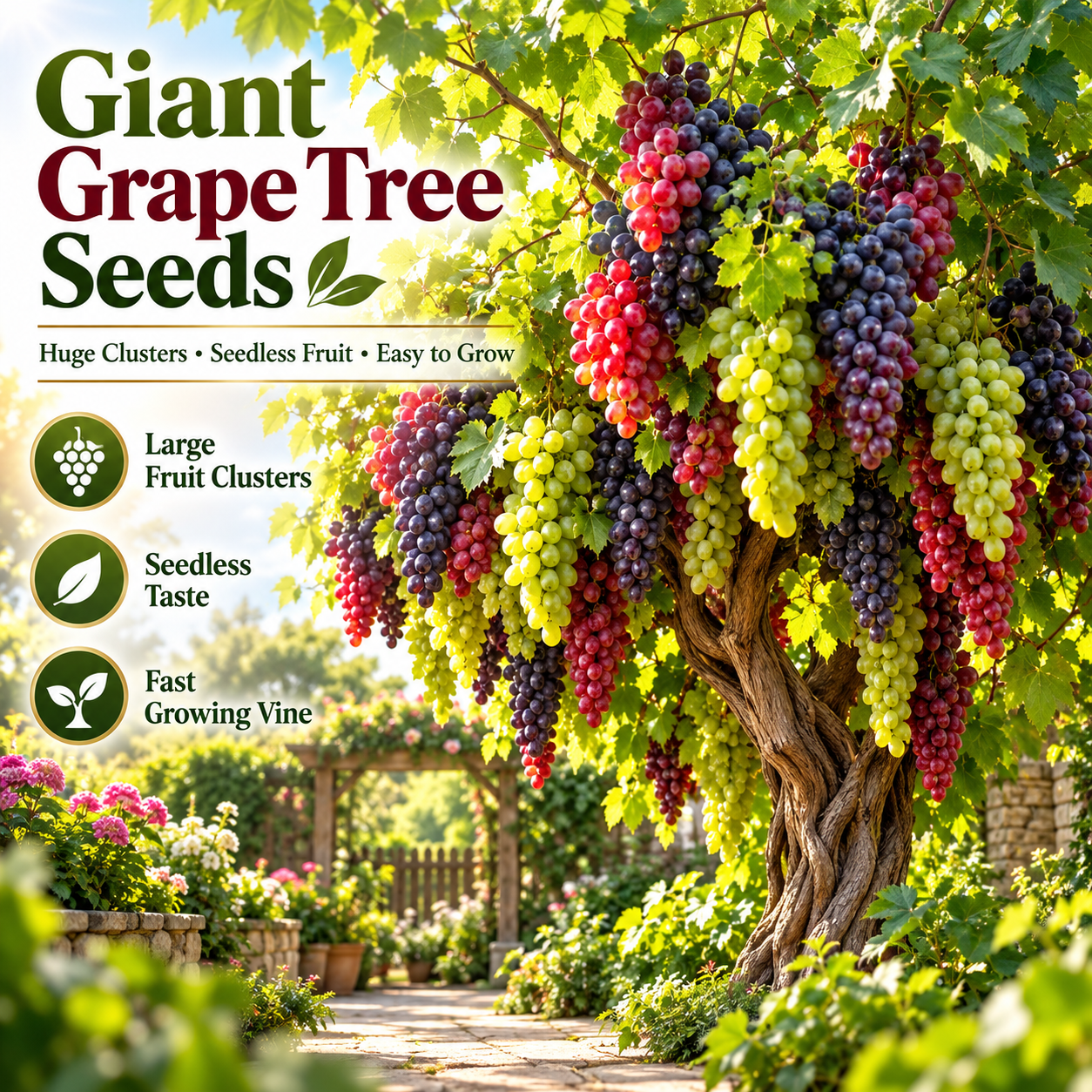 🍇Giant grape tree seeds: thin roots, large and seedless🌿