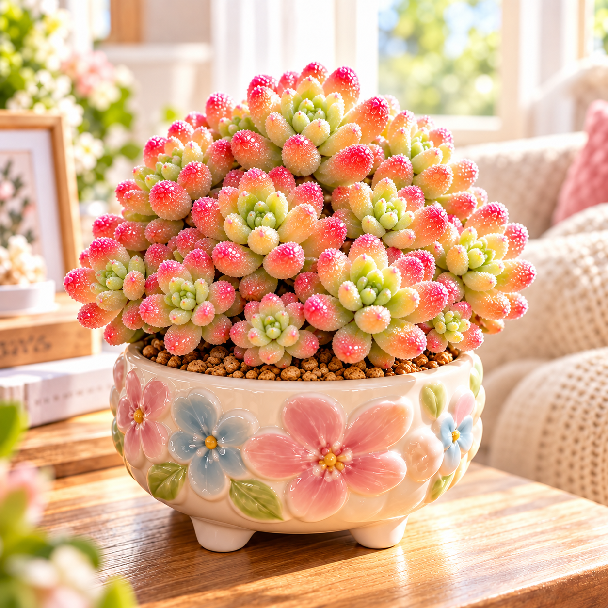 💎 Rice Crystal Succulent – Tiny Diamonds, Blush-Red Beauty 💎