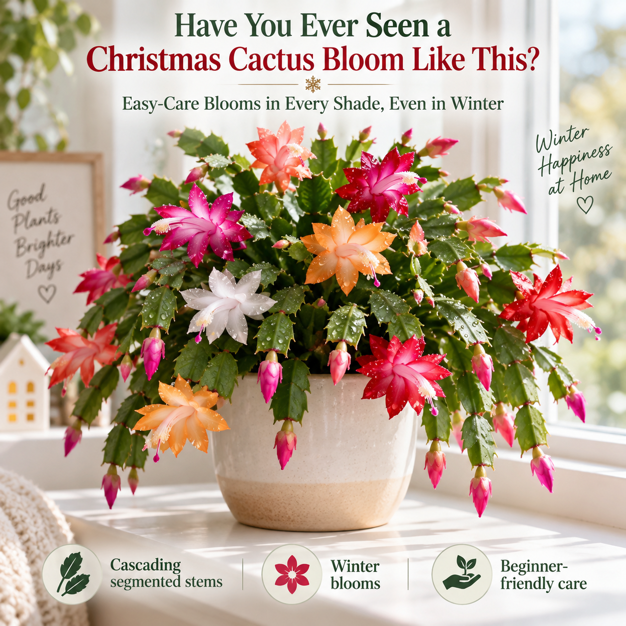 Mixed color Schlumbergera Christmas Cactus flowers
