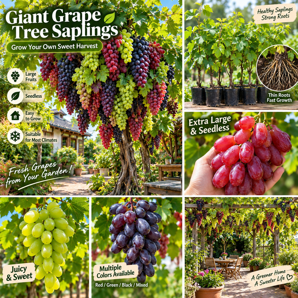🍇Giant grape tree seeds: thin roots, large and seedless🌿