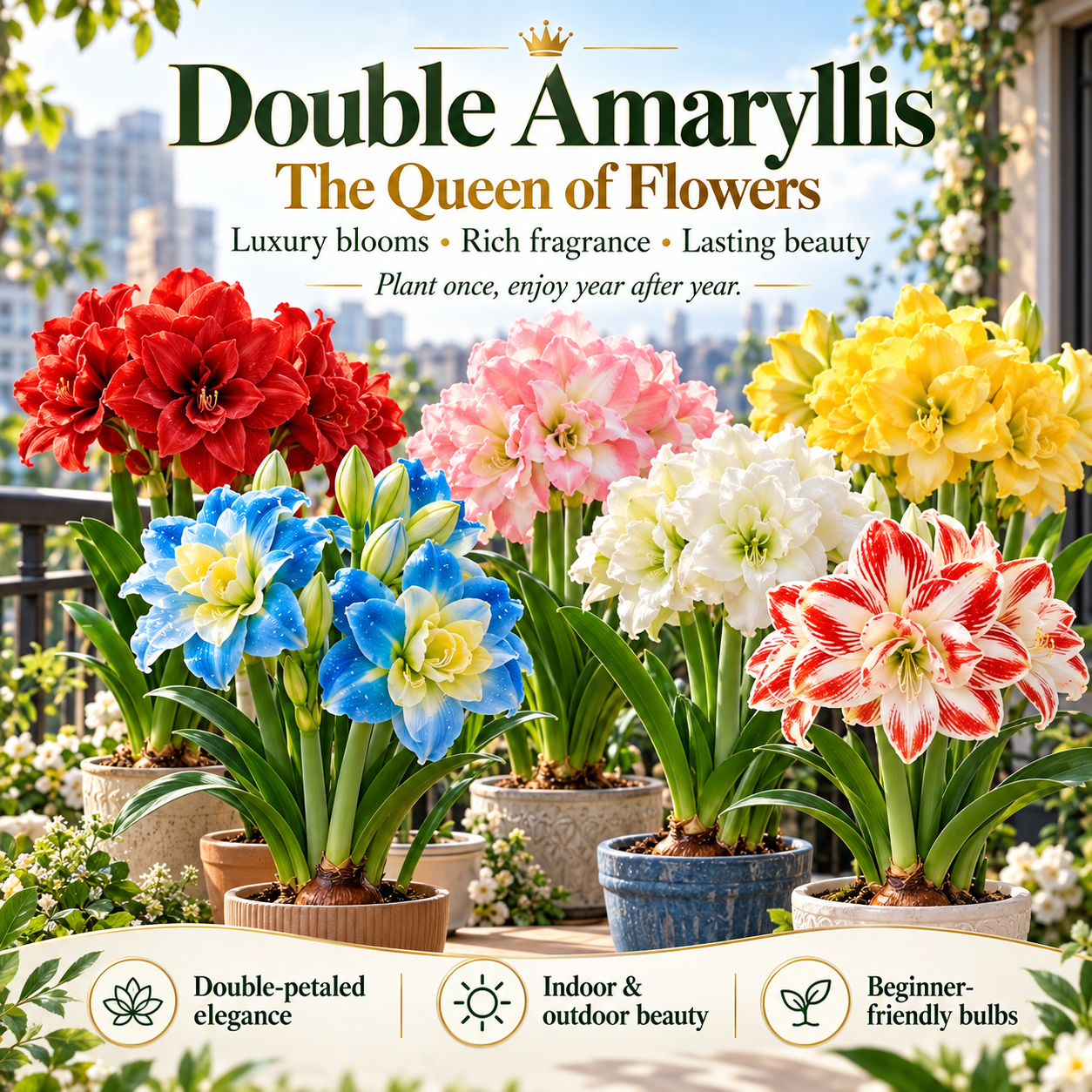 🌺 Double-Petaled Perfume Amaryllis Bulbs Luxury blooms, rich fragrance—turn every season into a floral show!