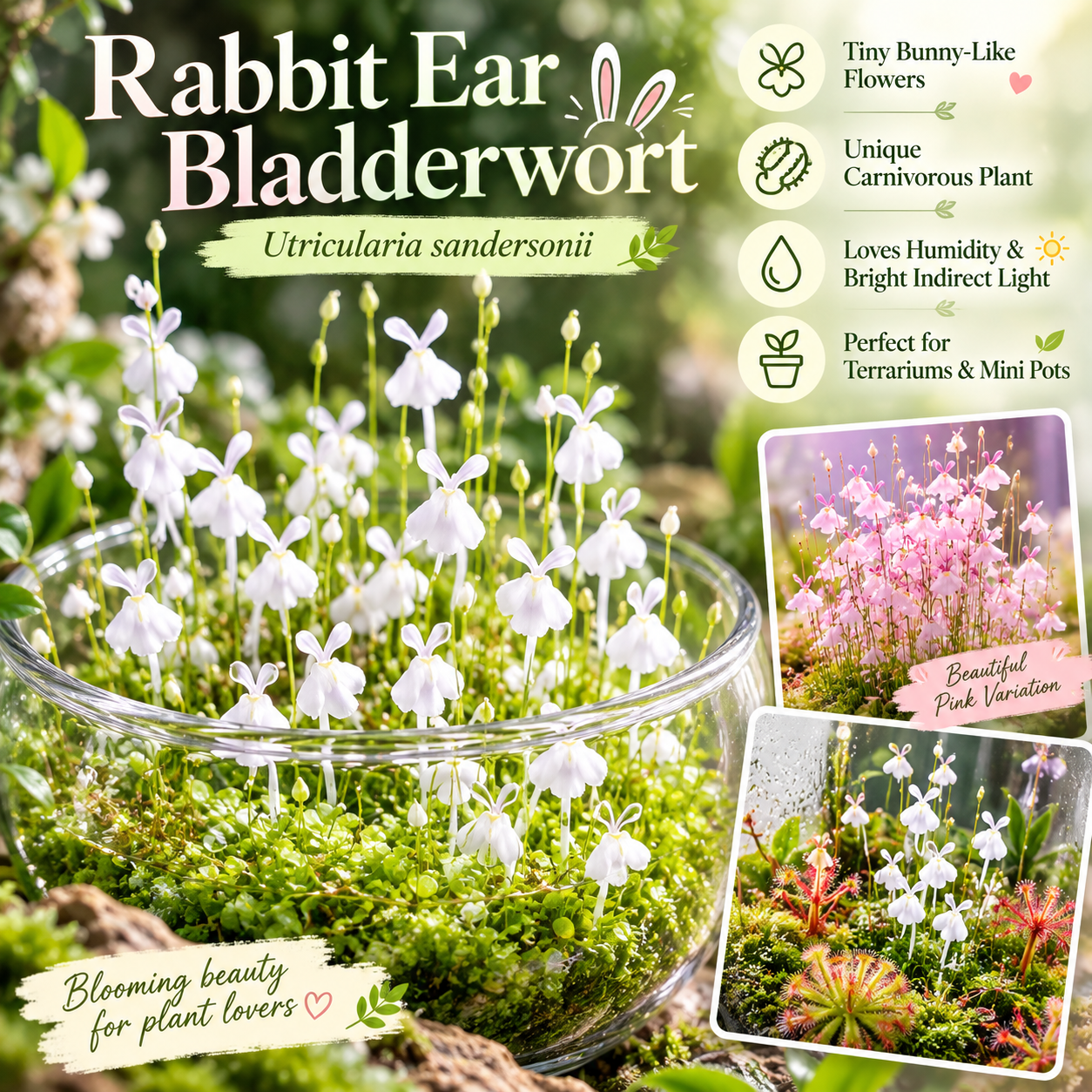 🐰 Bunny Bladderwort – Tiny White Flowers That Look Like Little Rabbits!
