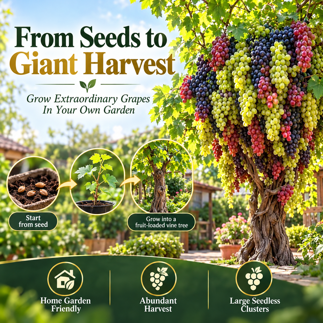🍇Giant grape tree seeds: thin roots, large and seedless🌿