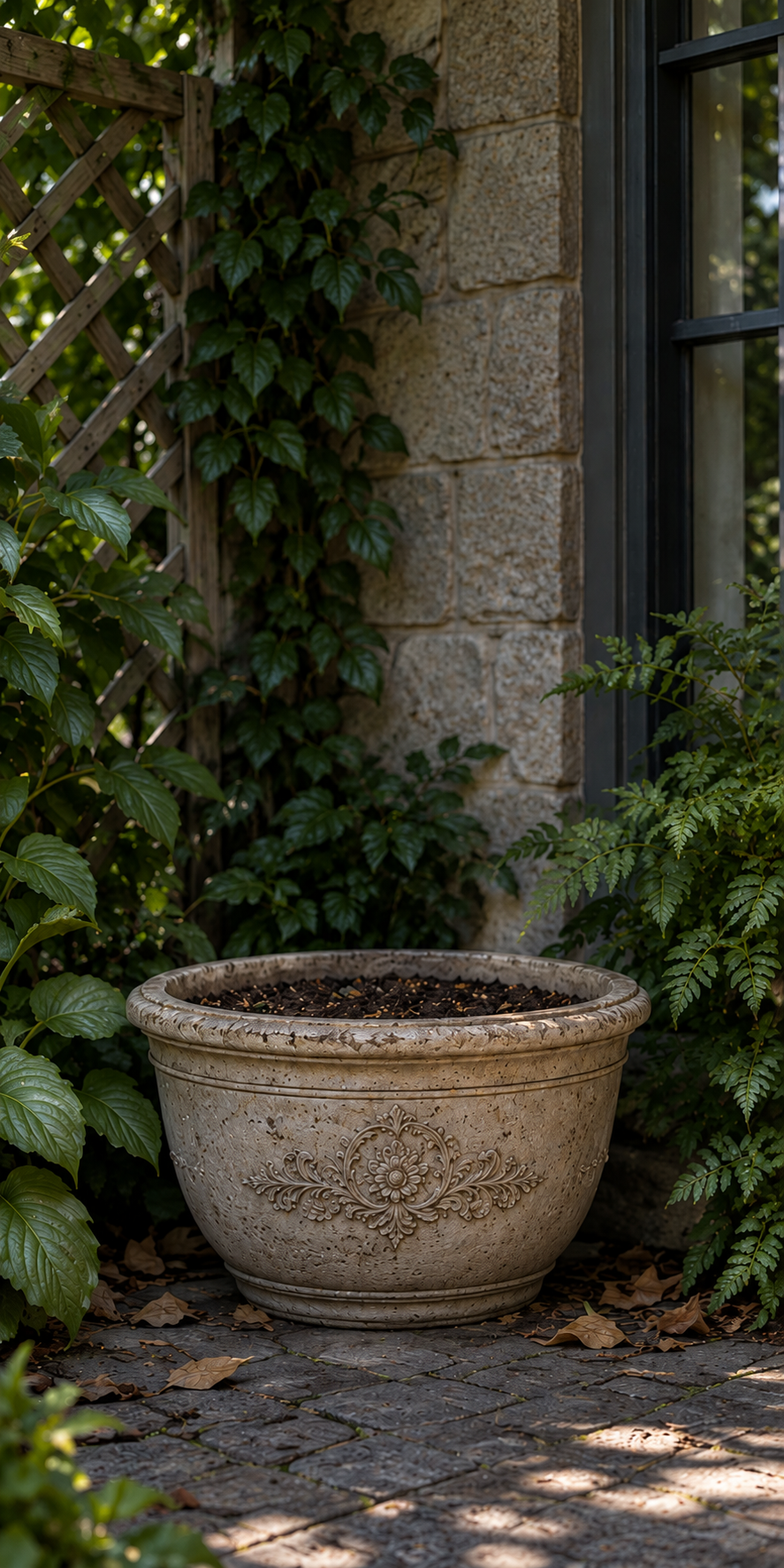 Plain shady garden corner before planting hosta