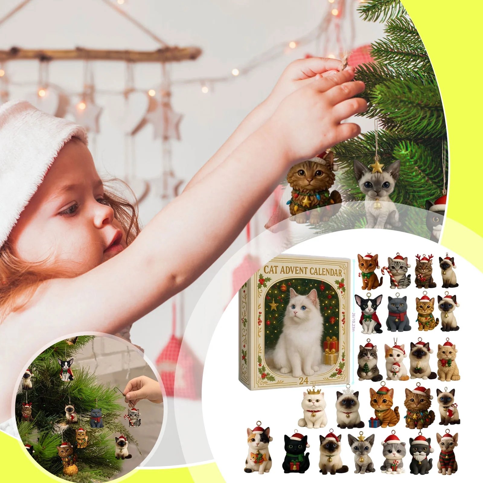 Cat Lovers Advent Calendar 2025, Cat Advent Calendar 2025 with 24 Cat Figurines, Christmas Holiday Cat Ornaments for Tree & Home D&eacute;cor for Cat Owners, Cute Cat Theme Christmas Tree Decorations
