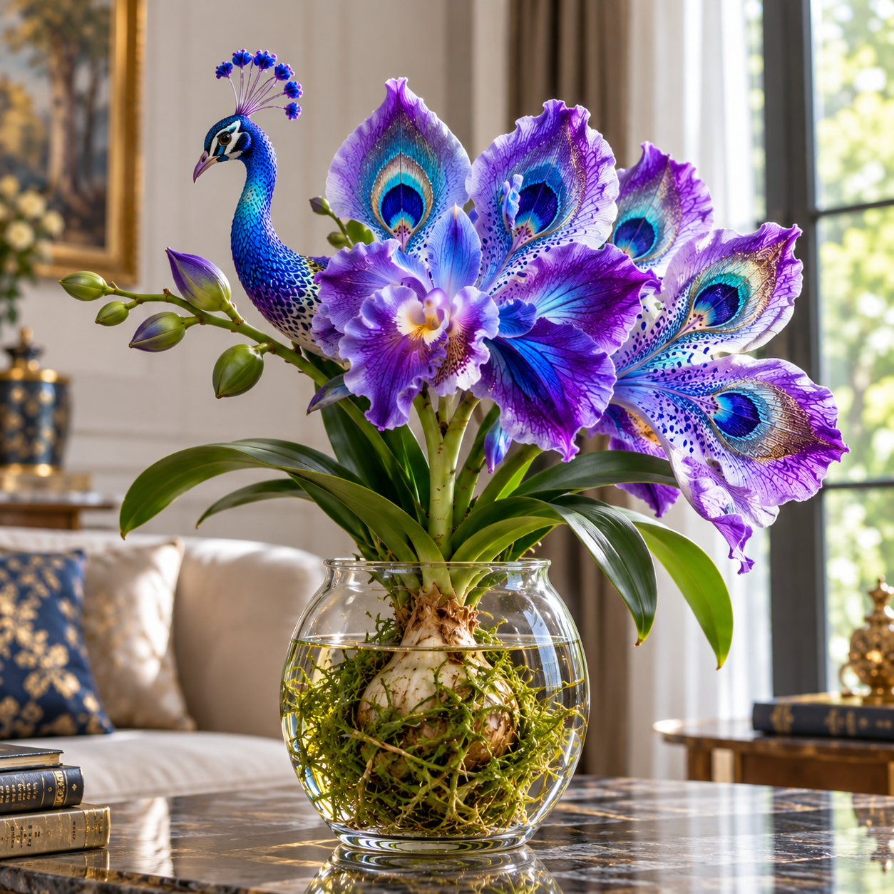 🦚 Rare Peacock Orchid – Exotic floral splendor in a glass, completely without potting soil! 🌸💧