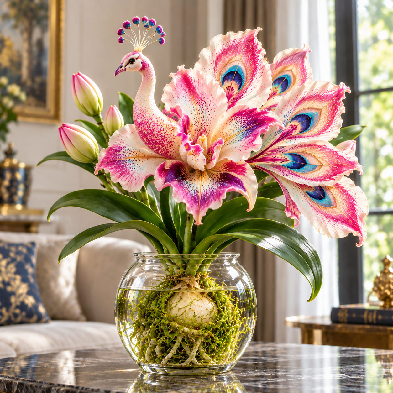 🦚 Rare Peacock Orchid – Exotic floral splendor in a glass, completely without potting soil! 🌸💧