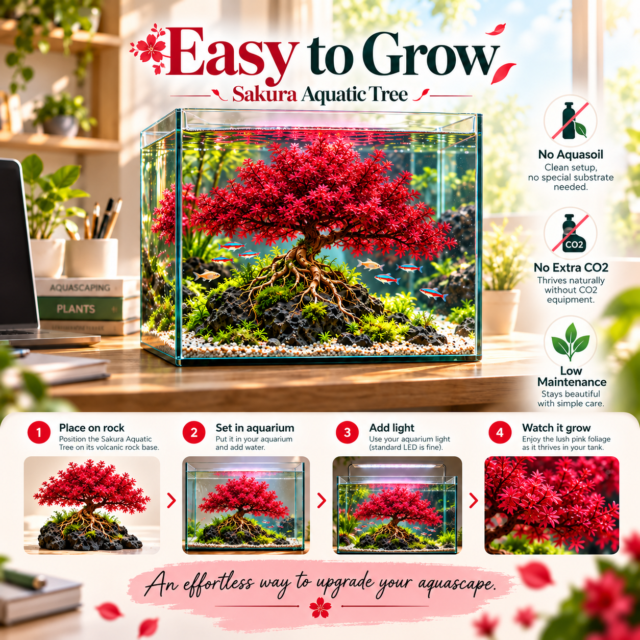 🔥 Crimson Sakura Aquatic Tree Bulbs – Grow a Fiery Underwater Mini Forest