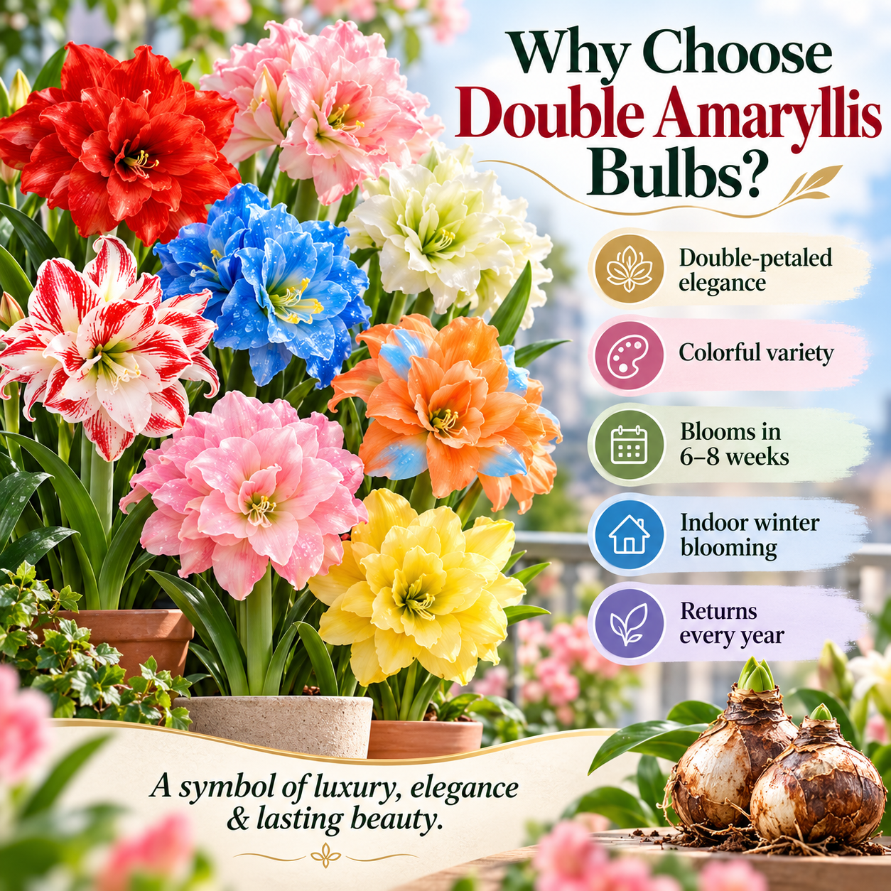 🌺 Double-Petaled Perfume Amaryllis Bulbs Luxury blooms, rich fragrance—turn every season into a floral show!