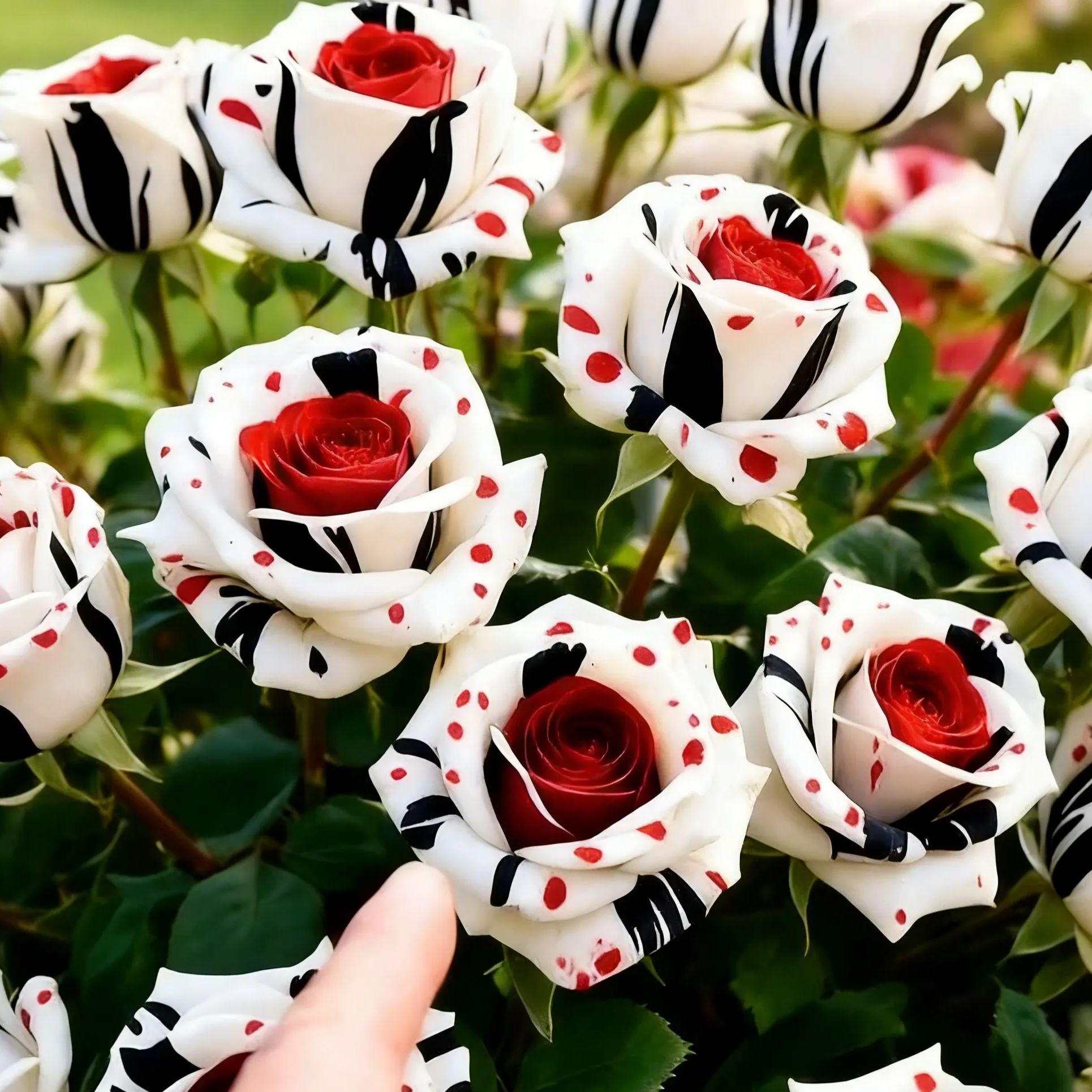 Rare Red White Black rose - Fire & Snow Rose
