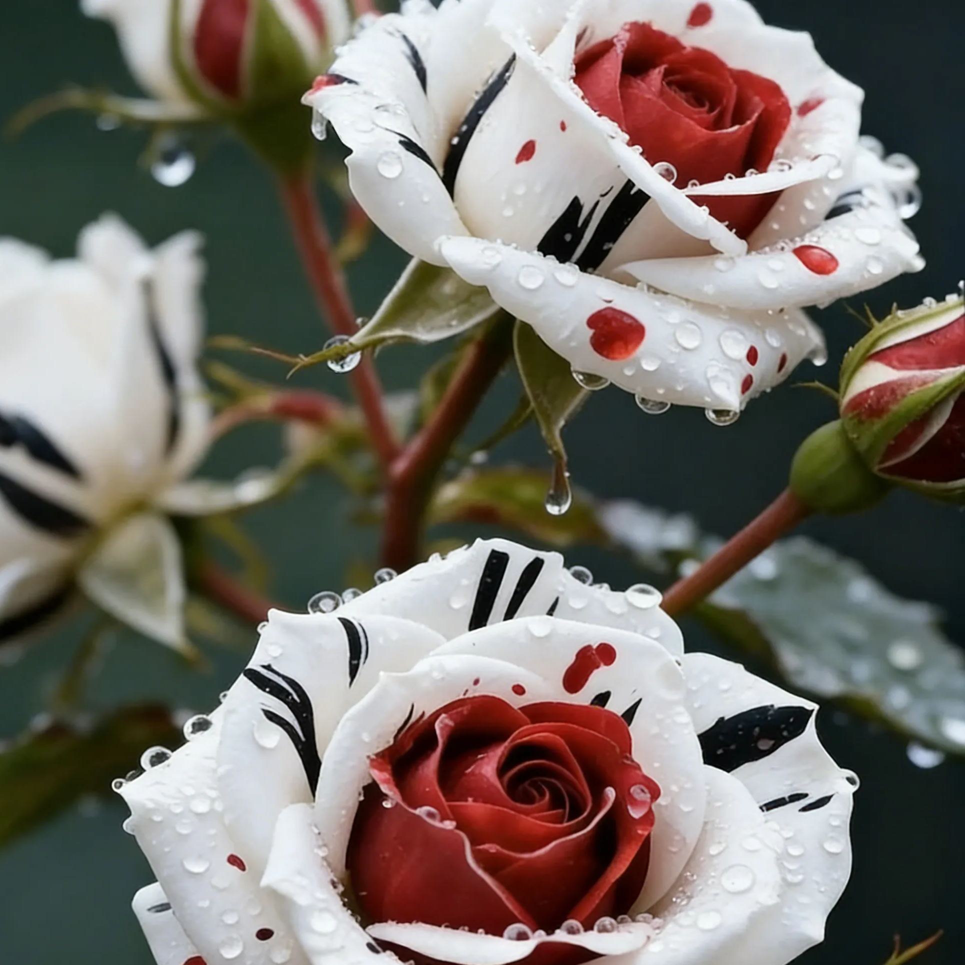 Rare Red White Black rose - Fire & Snow Rose
