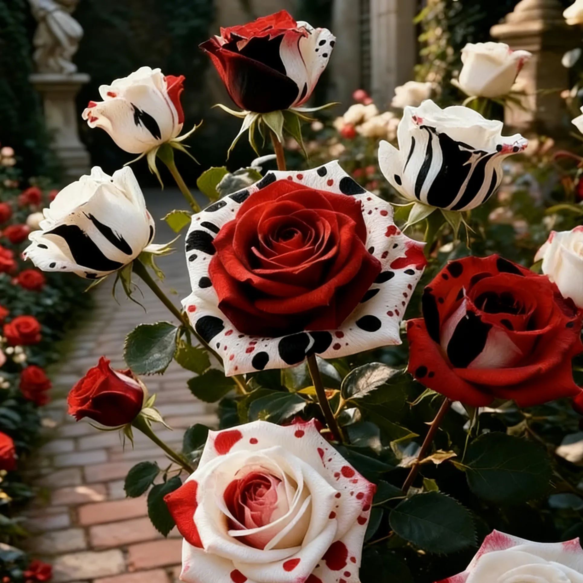 Rare Red White Black rose - Fire & Snow Rose