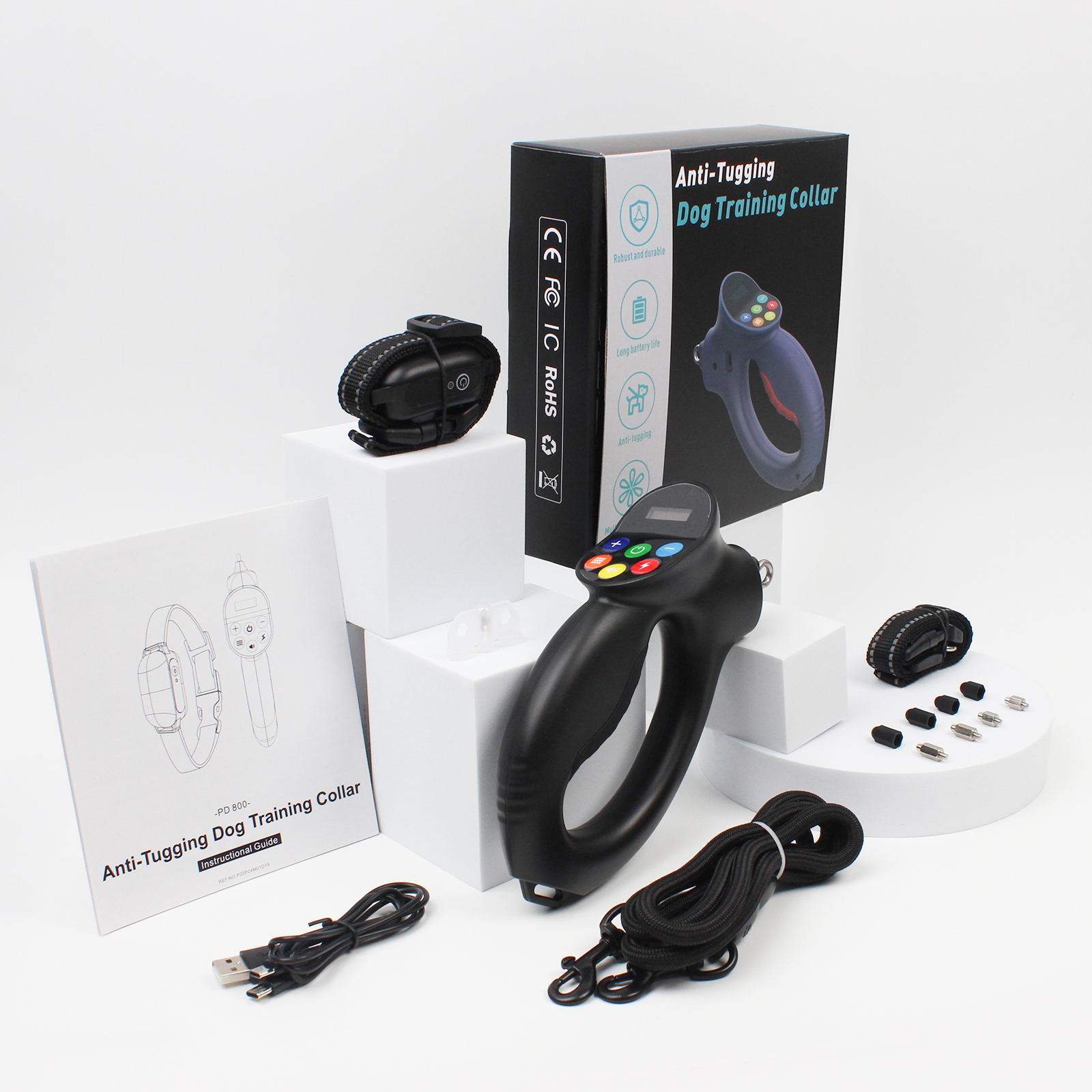 2-in-1 Wireless Dog Training Collar with Remote & Leash Handle,Rechargeable & Waterproof Shock Collar for Dogs,Tension Detection Trigger,3300FT, IPX7, 3 Modes, for Dogs S, M, L(4-120 LBS)