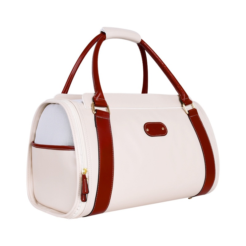 Breathable Leather Pet Travel Bag – Portable Carrier with 3-Side Mesh for Cats & Dogs up to 10kg