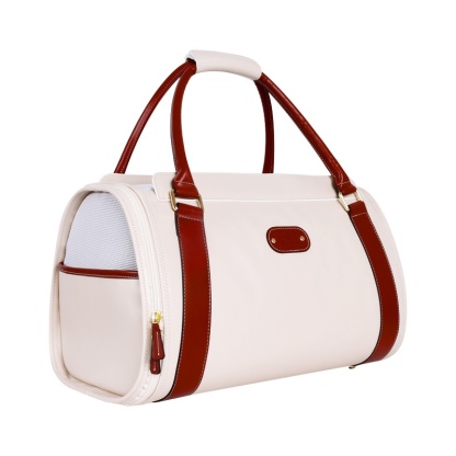 Breathable Leather Pet Travel Bag – Portable Carrier with 3-Side Mesh for Cats & Dogs up to 10kg