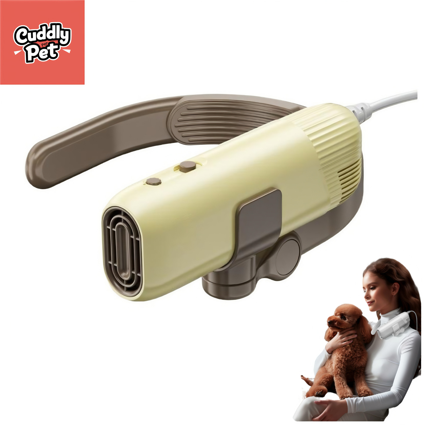 Hands-Free Neck Hanging Pet Dryer & Groomer - 110,000 RPM High-Speed, Low-Noise, Adjustable Airflow for Cats & Dogs