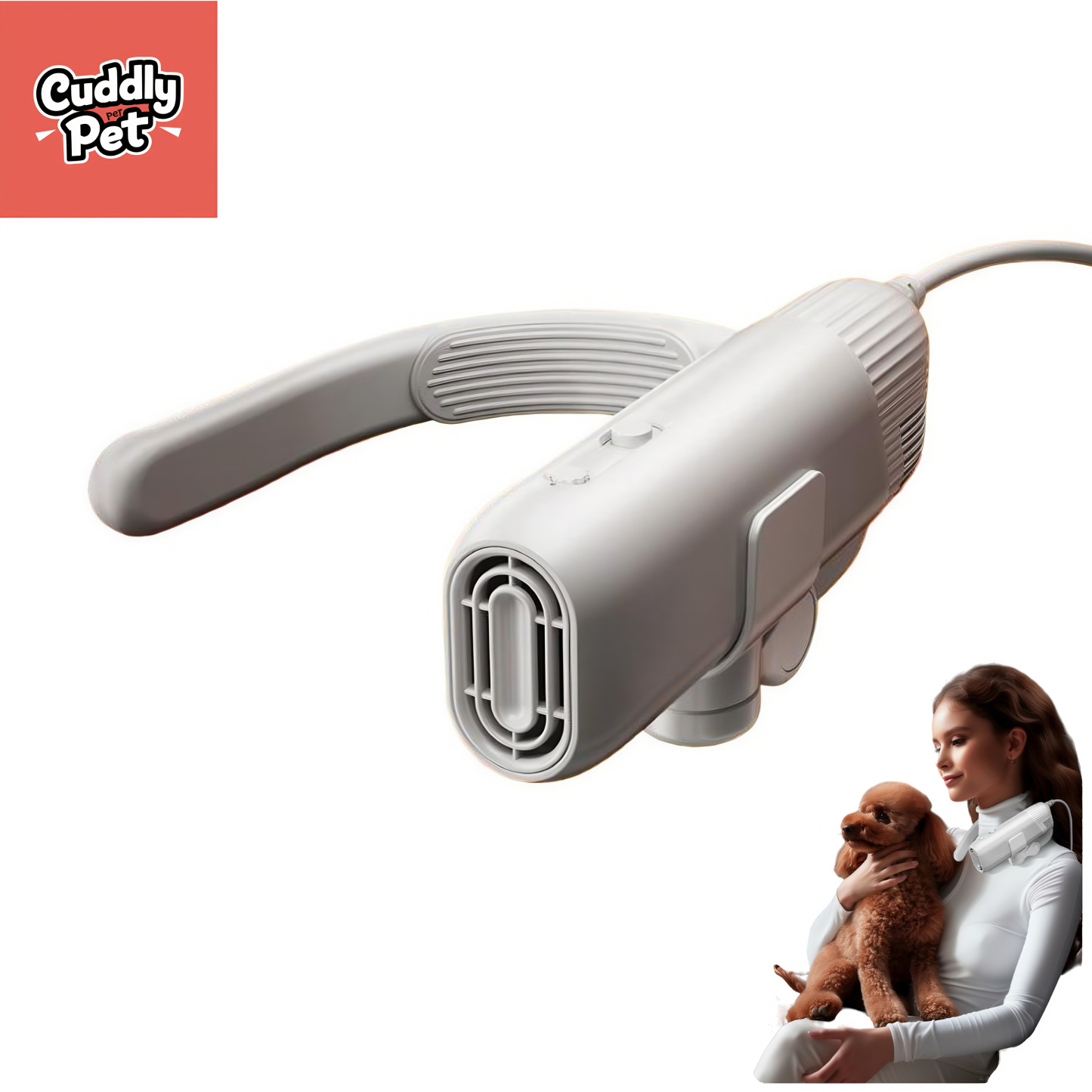Hands-Free Pet Dryer and Groomer - Low Noise, High Speed, Adjustable Temperature for Cats and Dogs