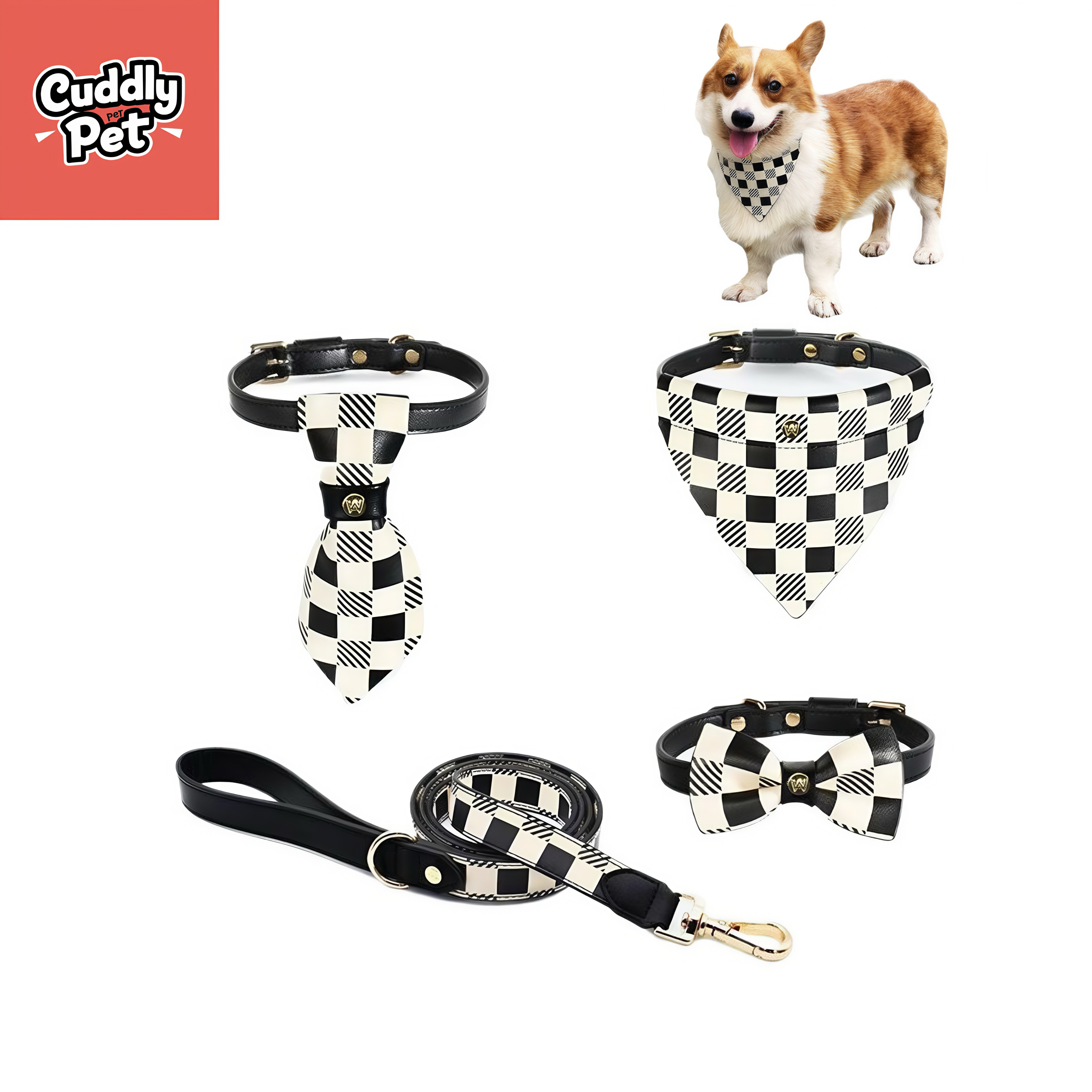 Custom Breakaway Pet Collar Set - Luxury Soft Leather, Detachable Plaid Print & Anti-Choke Safety Buckle (S/M/L)