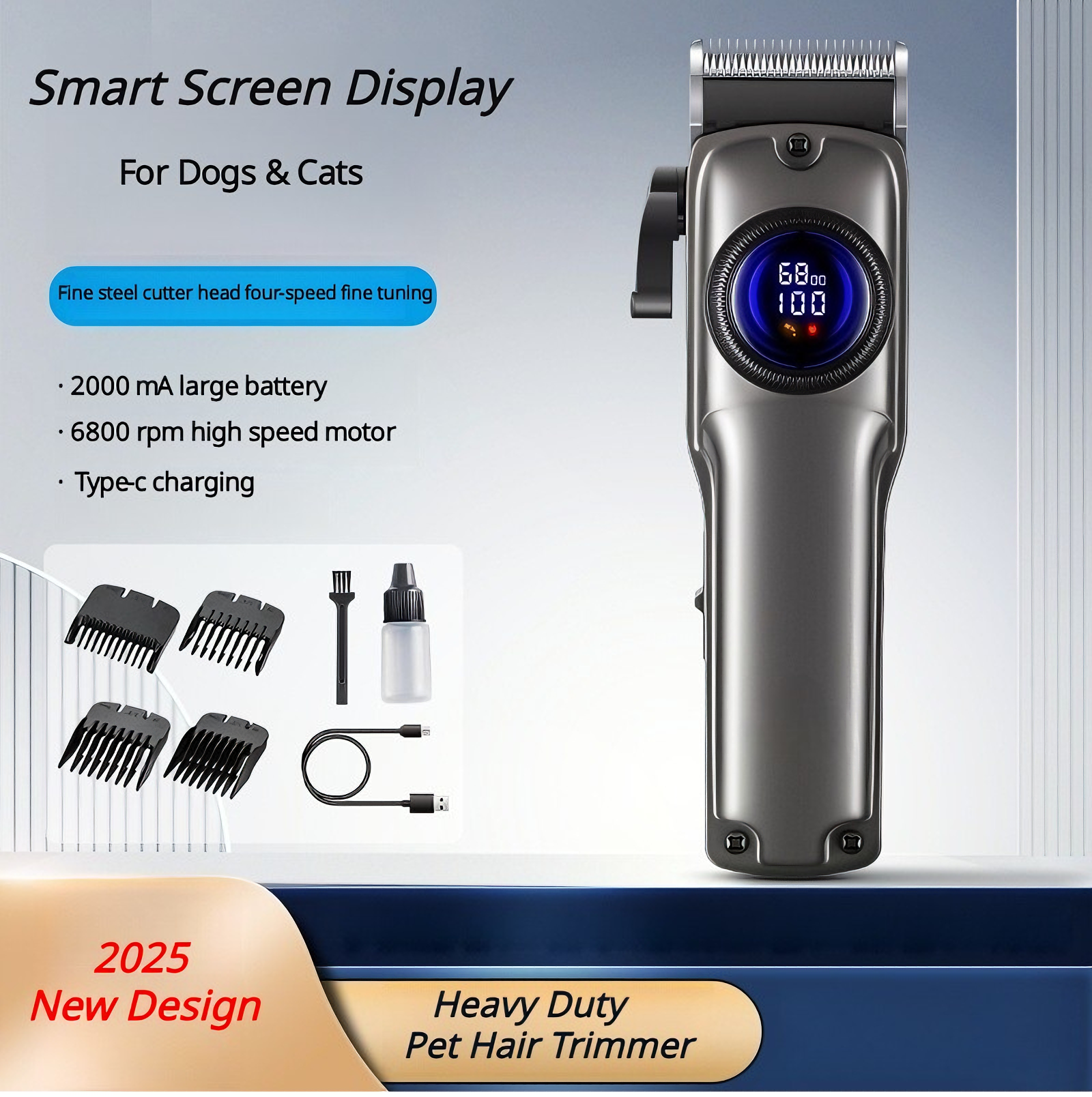 Professional Dog Grooming Clippers Cordless with LCD & 4 Blades | CuddlyPet
