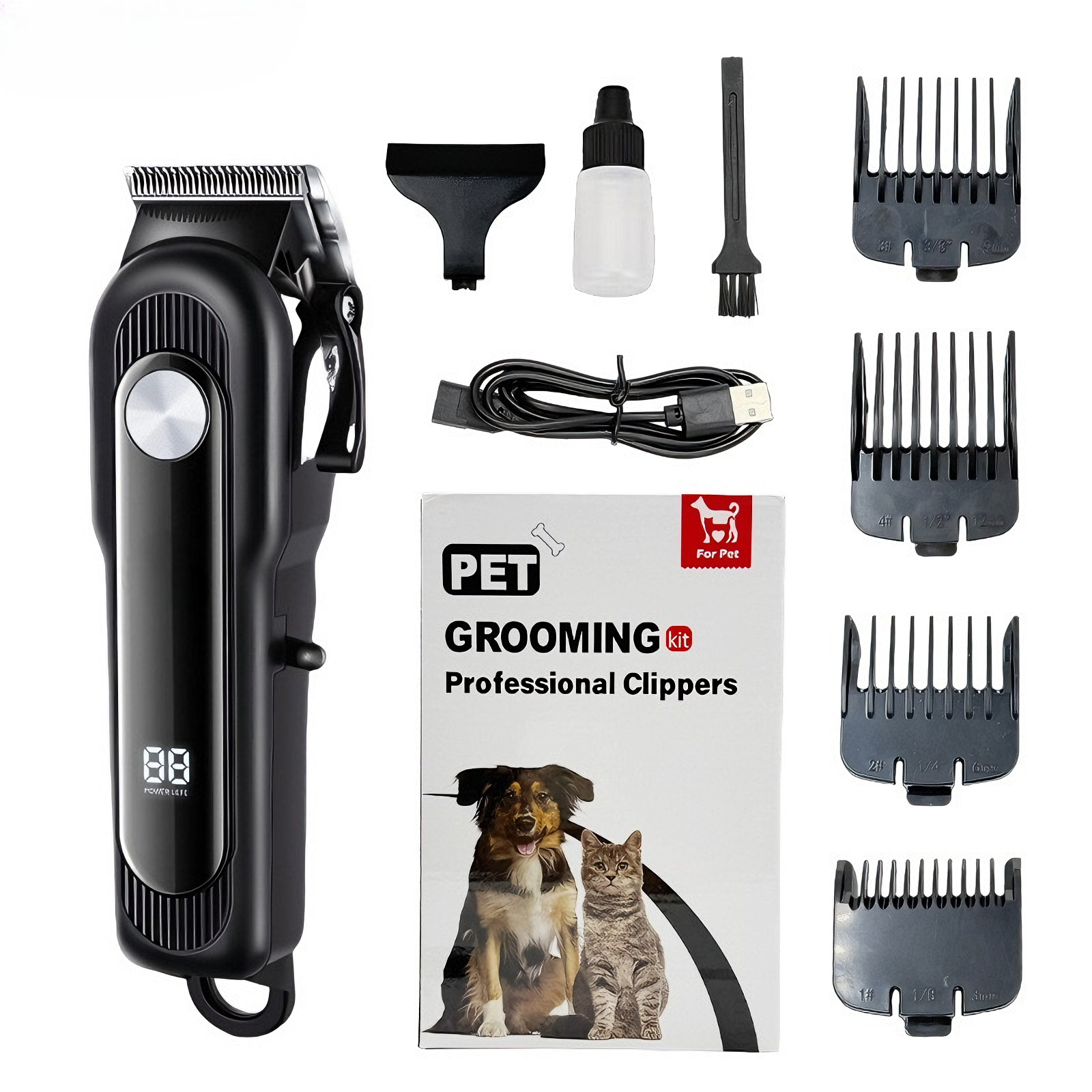 Professional Cordless & Corded Pet Grooming Clipper with Adjustable Steel Blade & LCD Display