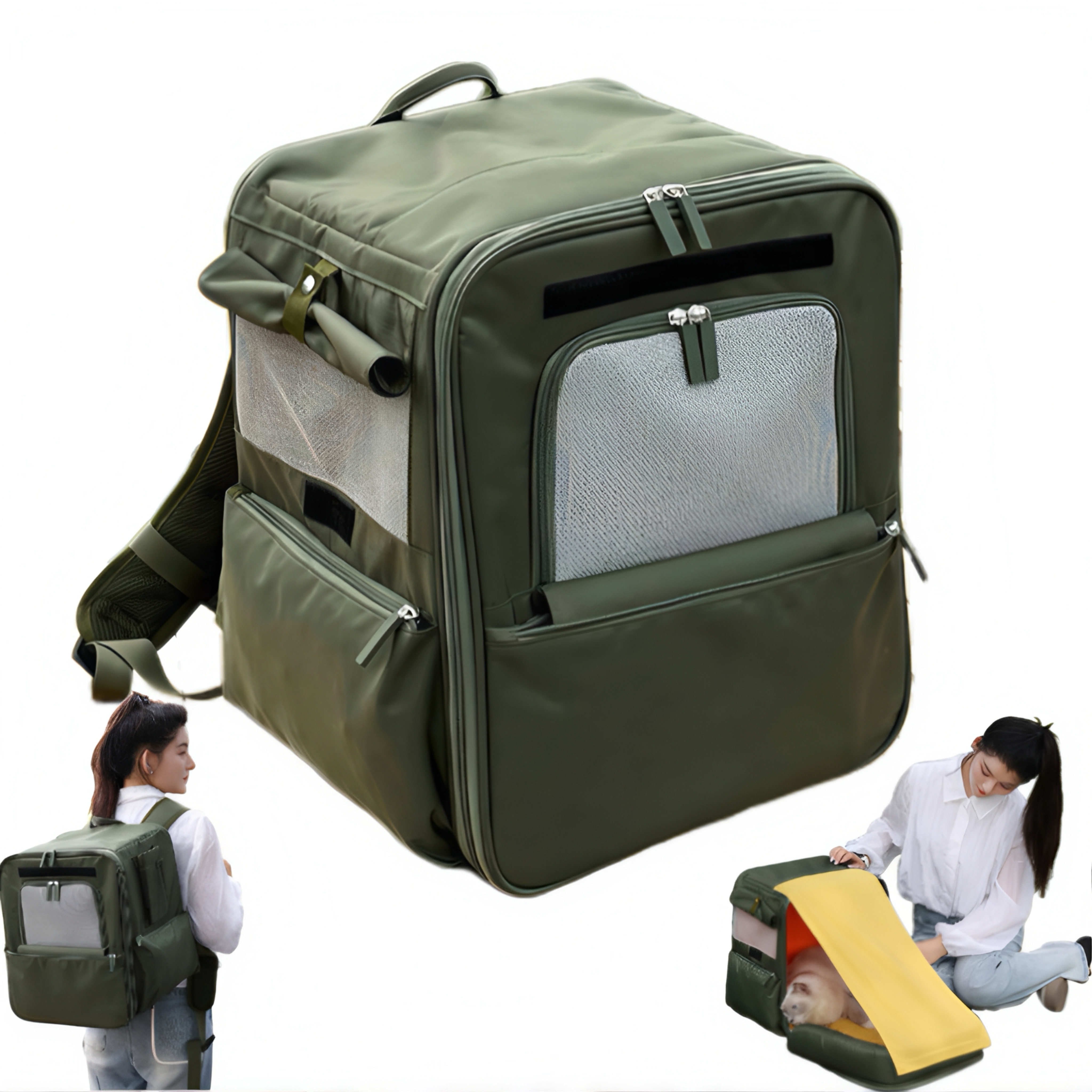 3-in-1 Expandable Cat Carrier Backpack – Foldable Pet Camping Bag with Sunshade, Breathable Mesh, Double Safety, Waterproof Nylon – for Travel, Hiking, Outdoor Adventures