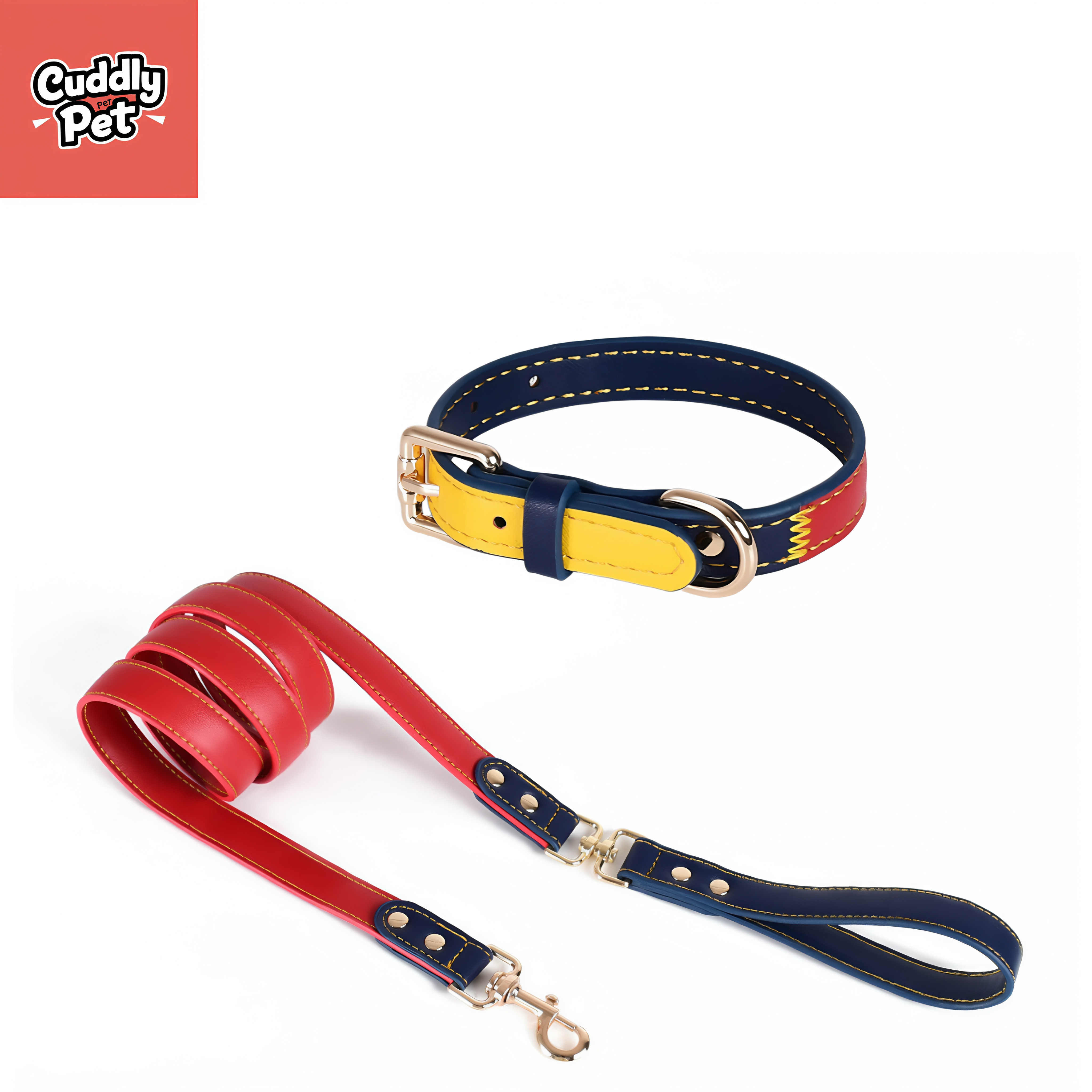 Peacock Series Leather Dog Collar and Leash Set – Handmade, Waterproof, Tangle-Free