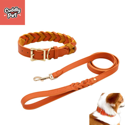 Adjustable Leather Dog Collar - Handwoven Genuine Leather | No Hair Pulling