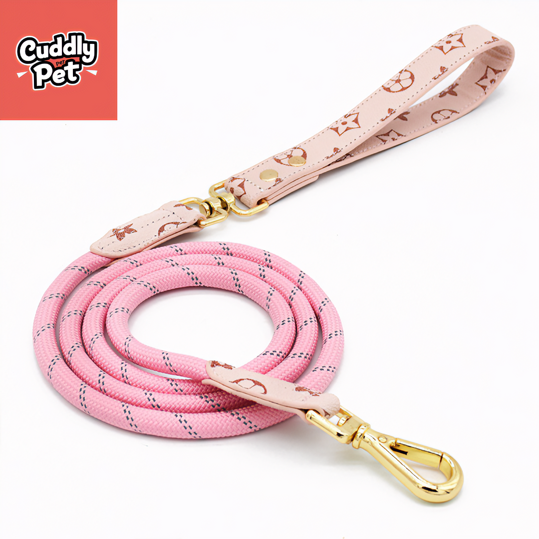 Premium Leather Pet Harness Set with Reflective Strips - Adjustable, Tangle-Proof & Comfortable for Small to Large Dogs  