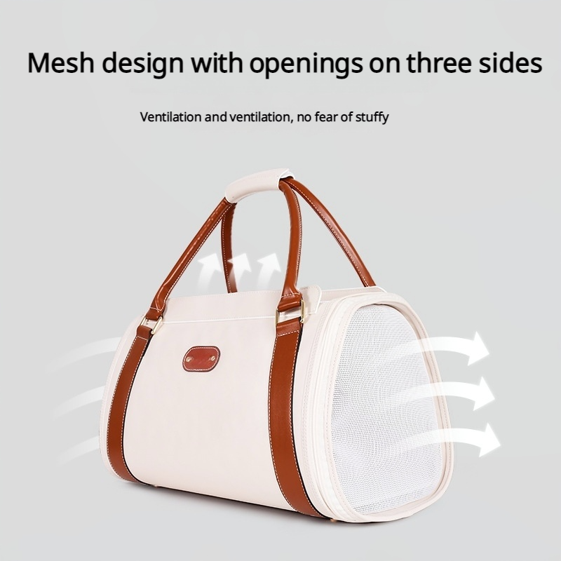 Breathable Leather Pet Travel Bag – Portable Carrier with 3-Side Mesh for Cats & Dogs up to 10kg