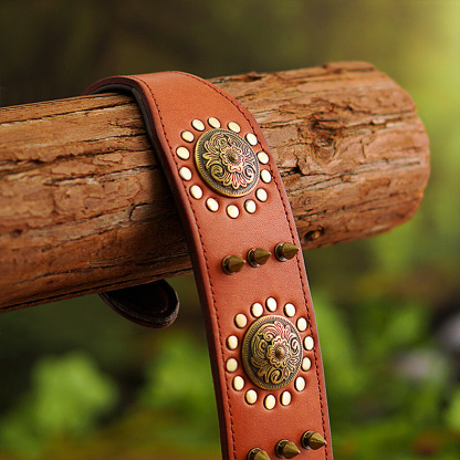 Handmade Genuine Cowhide Leather Dog Collar - Retro Protective Studded Design with Adjustable Sizing (XS-XXL)