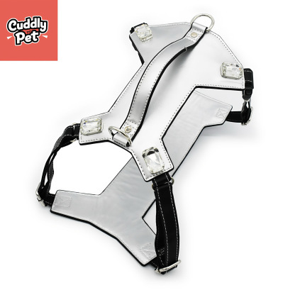 Sparkle & Safety Diamond-Studded Leather Harness Set - Reflective, Adjustable, Waterproof for Small to Large Dogs (XS-XL)