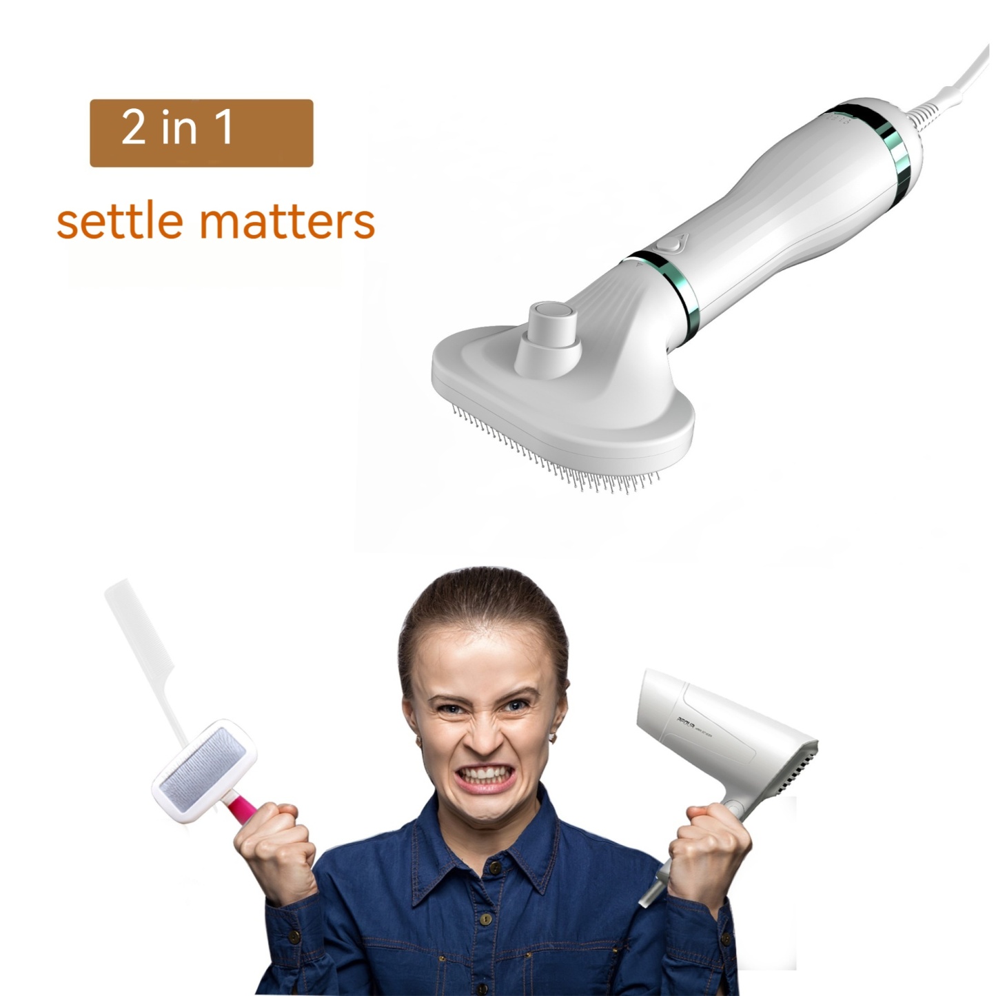 2-in-1 Pet Grooming Brush & Clipper | 304 Stainless Steel | Pain-Free Detangling & Trimming  