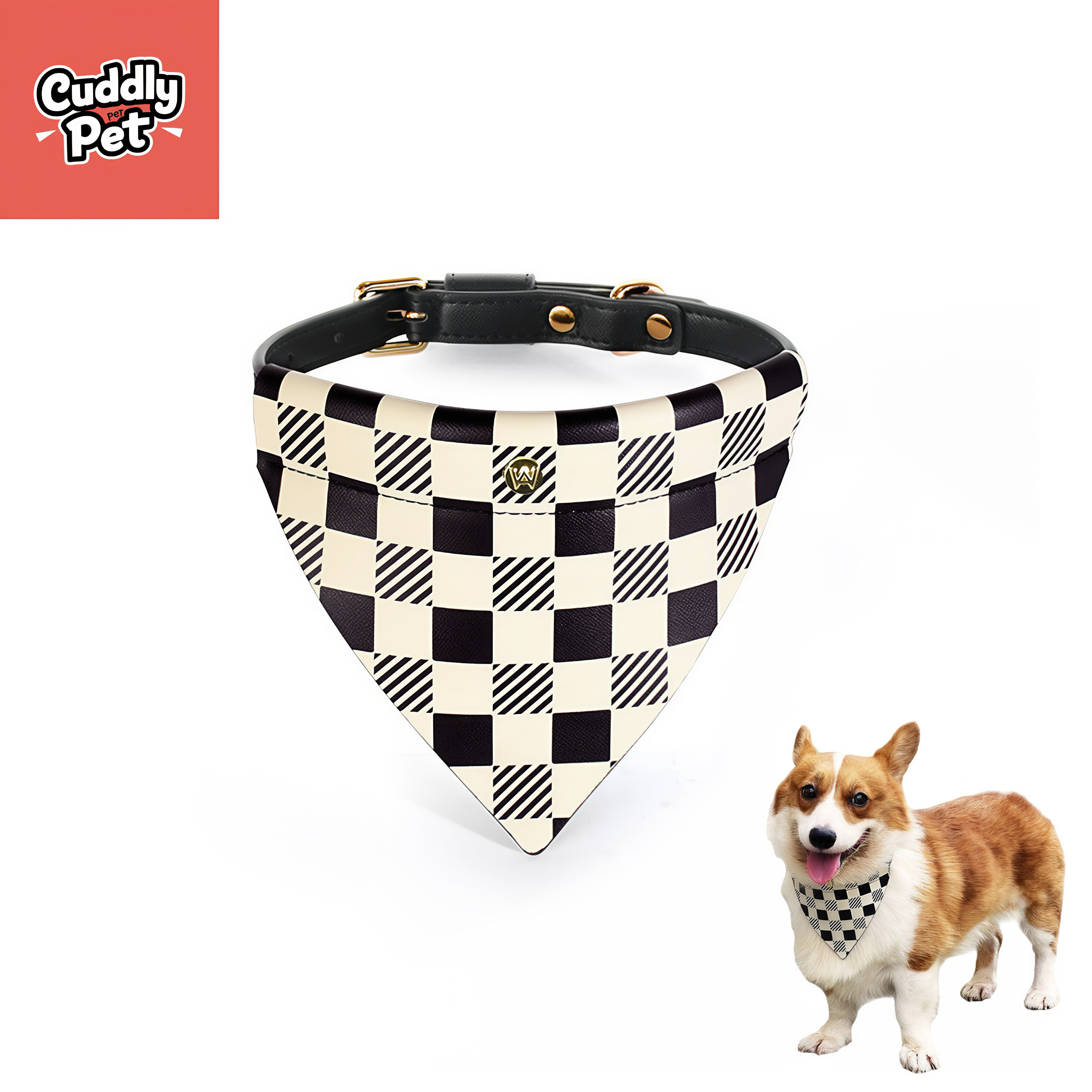 Custom Breakaway Pet Collar Set - Luxury Soft Leather, Detachable Plaid Print & Anti-Choke Safety Buckle (S/M/L)