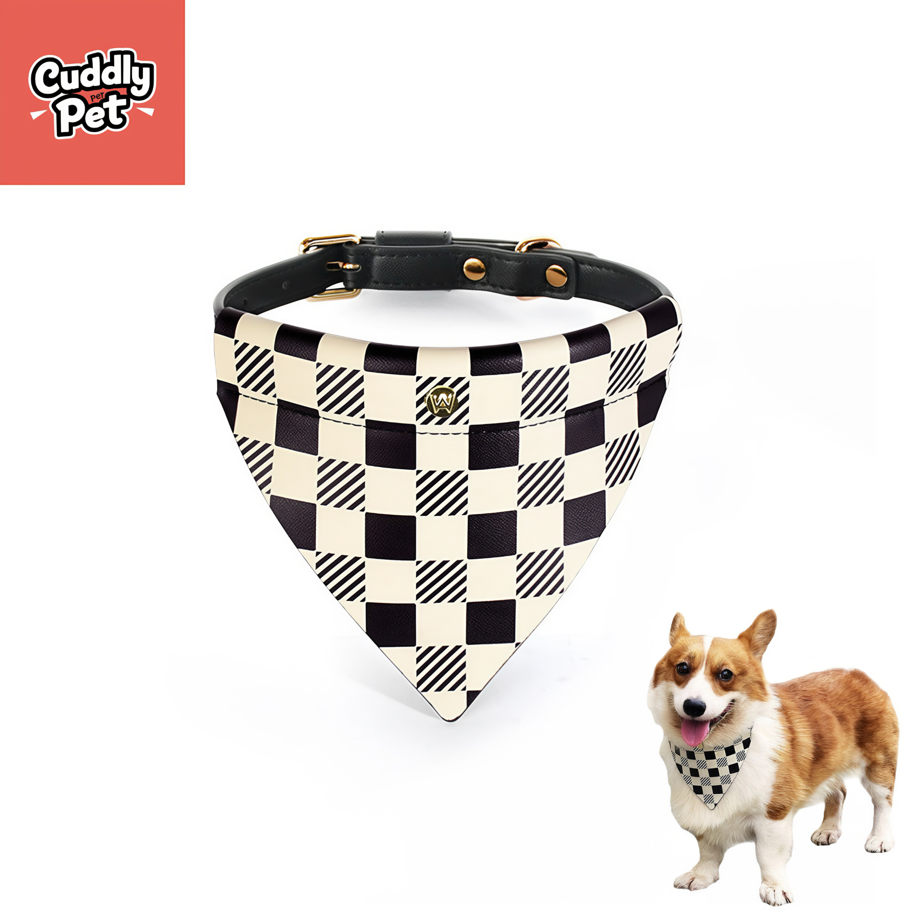 Custom Breakaway Pet Collar Set - Luxury Soft Leather, Detachable Plaid Print & Anti-Choke Safety Buckle (S/M/L)