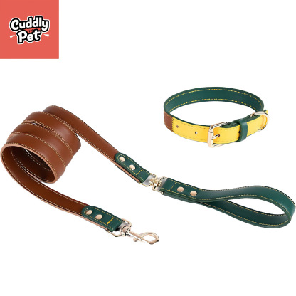 Peacock Series Leather Pet Collar and Leash Set – Handmade, Waterproof, Adjustable for Small to Large Dogs